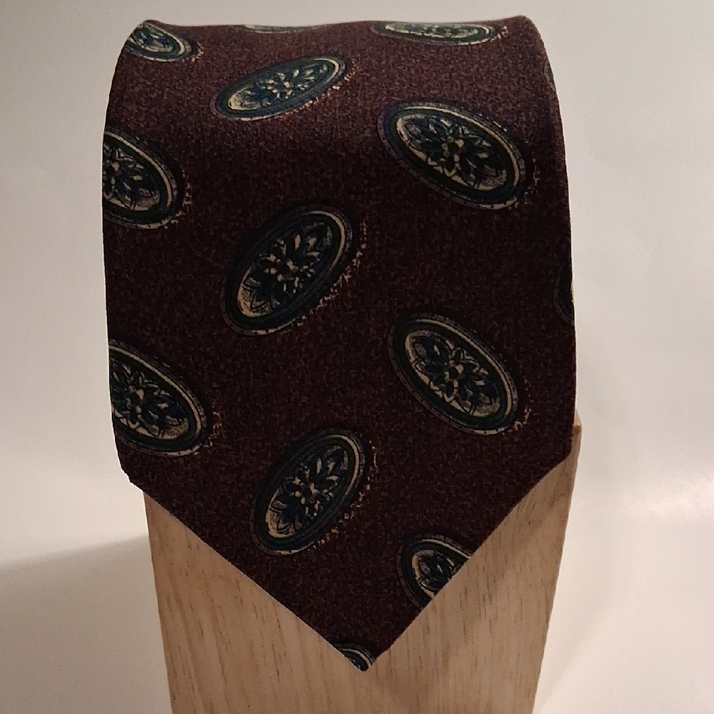 VIA EUROPA Men's 100% Elegant Brown and Green Medallion Men's Tie
